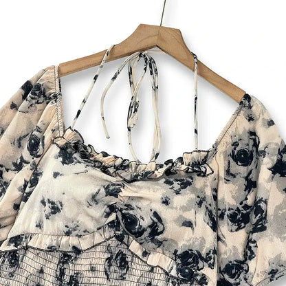 Plusock Plus Size Floral Empire Waist  Square Neck Puff Sleeve Summer Dress - image 3
