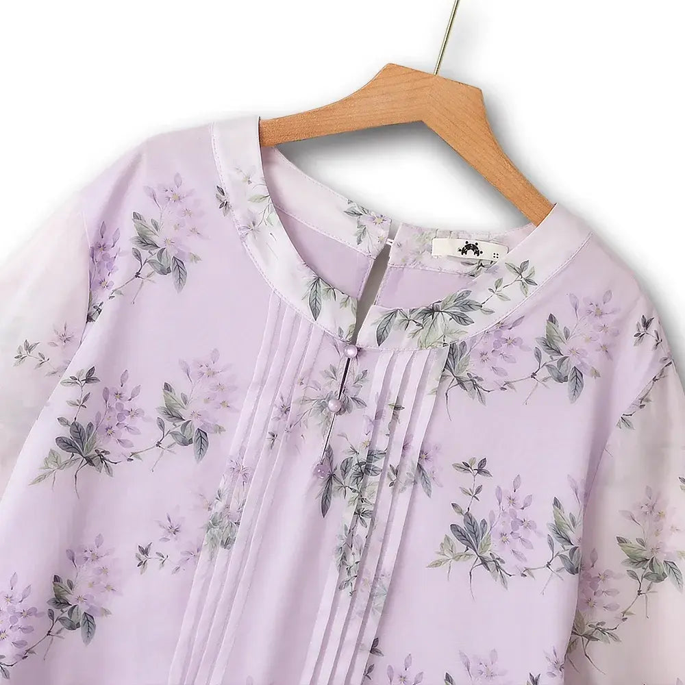 Plusock Plus Size Pleated Blouse A-line Skirt Lightweight Summer Set - image 3