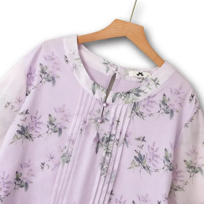 Plusock Plus Size Pleated Blouse A-line Skirt Lightweight Summer Set - image 3