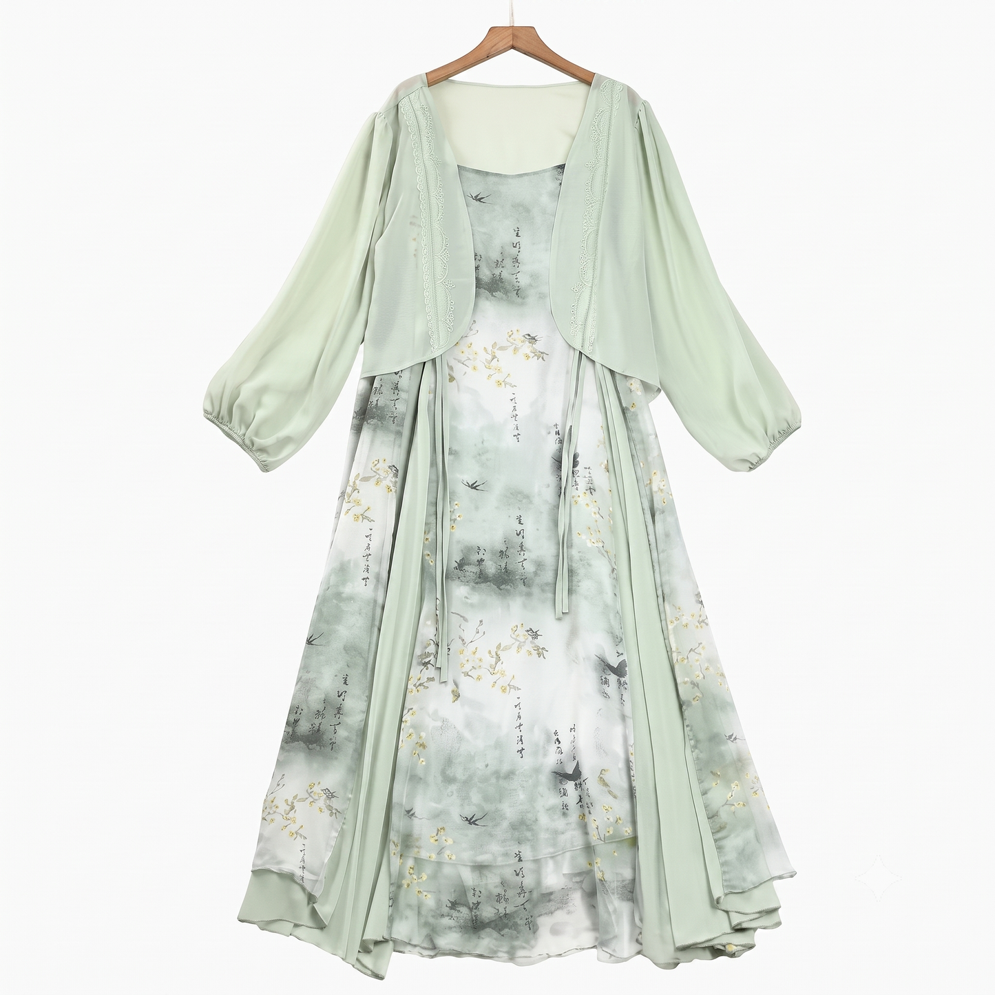 Plusock Plus Size Sheer Cardigan & Ink Floral Print Cami Dress Summer Set - 2Pcs Set - 6XL - image 0