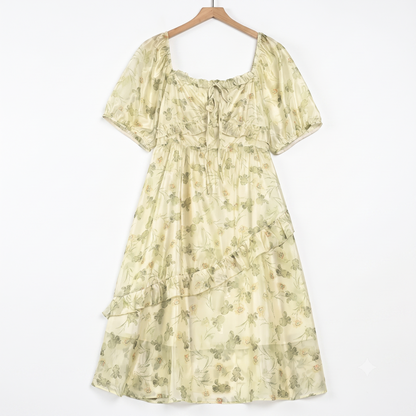 Plusock Plus Size  Floral Square Neck Tiered Empire Waist Summer Dress - Yellow - 7XL - image 0