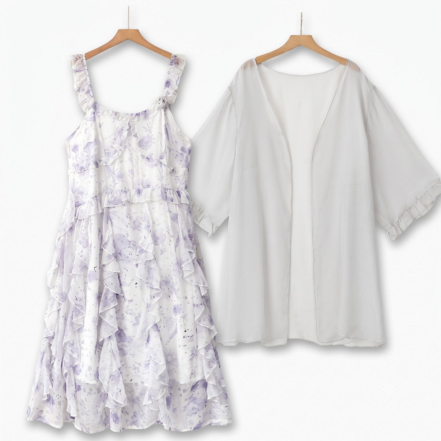 Plusock Plus Size Floral Tiered Ruffle Dress and Sheer Cardigan Summer Set - Light Purple - 6XL - image 0