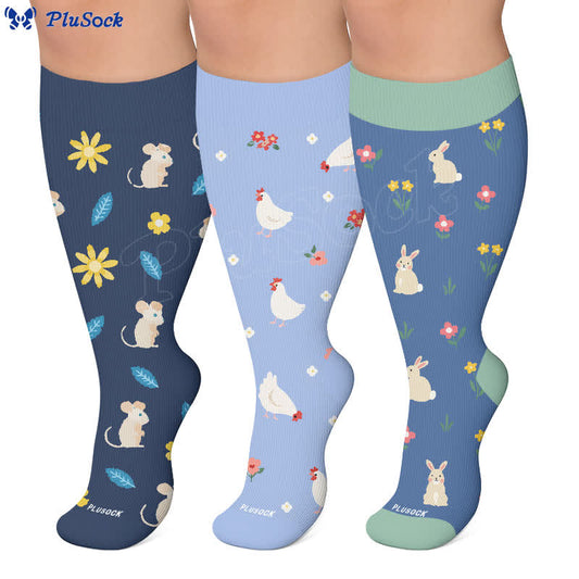 Plusock Plus Size Bunny Bloom Compression Socks - image 0