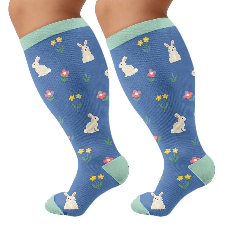 Plusock Plus Size Bunny Bloom Compression Socks - Blue - 4XL - image 5