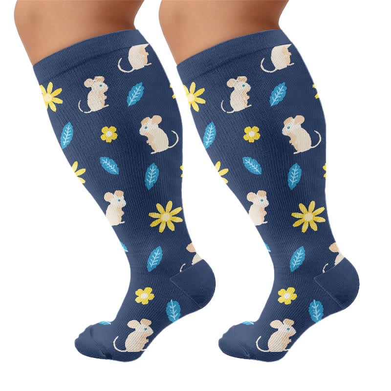 Plusock Plus Size Bunny Bloom Compression Socks - Navy Blue - 4XL - image 7