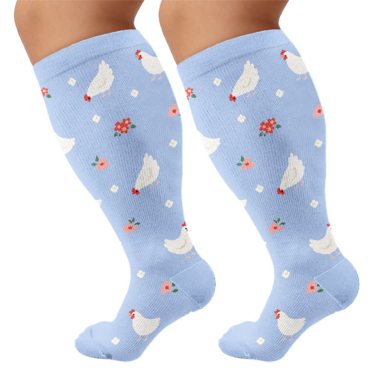 Plusock Plus Size Bunny Bloom Compression Socks - Light Blue - 4XL - image 9