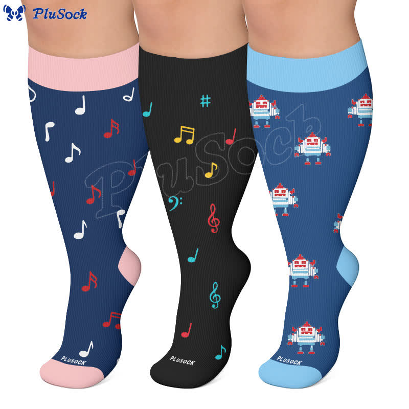 Plusock Plus Size Music Robot Compression Socks - image 0
