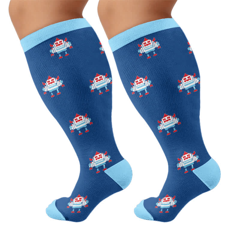Plusock Plus Size Music Robot Compression Socks - Blue - 4XL - image 9