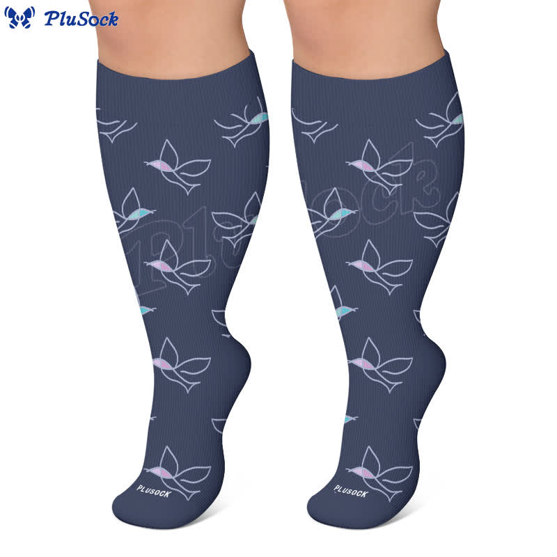 Plusock Plus Size Dragonfly Bird Compression Socks - image 10