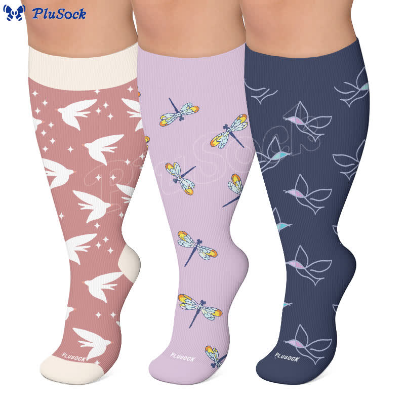 Plusock Plus Size Dragonfly Bird Compression Socks - image 0