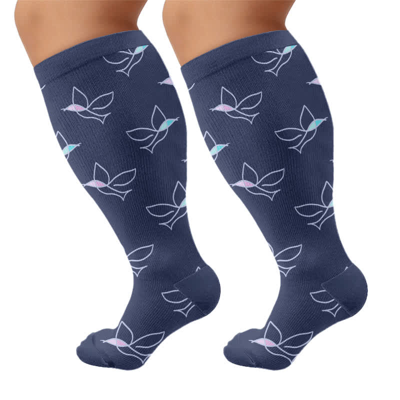 Plusock Plus Size Dragonfly Bird Compression Socks - Navy Blue - 4XL - image 9