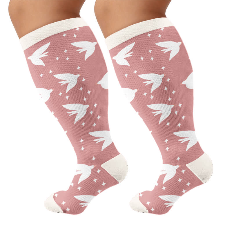 Plusock Plus Size Dragonfly Bird Compression Socks - Pink - 4XL - image 5