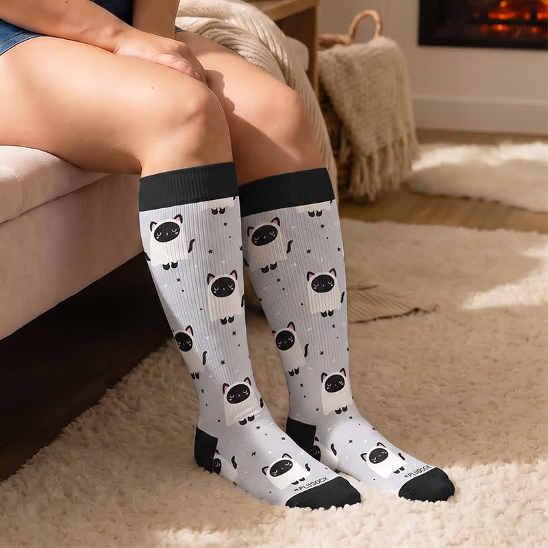 Plusock Plus Size Ghost Cat Compression Socks - image 3