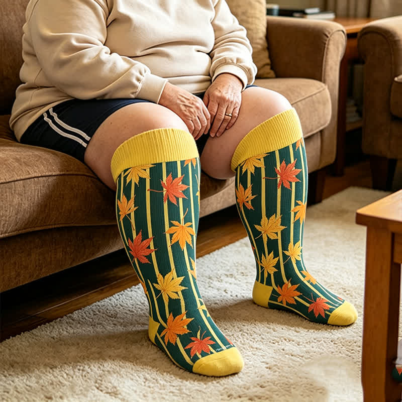 Plusock Plus Size Black Cat Bat Compression Socks - Yellow - 4XL - image 3