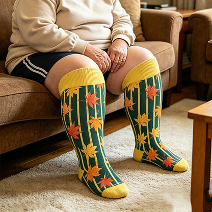 Plusock Plus Size Black Cat Bat Compression Socks - Yellow - 4XL - image 3