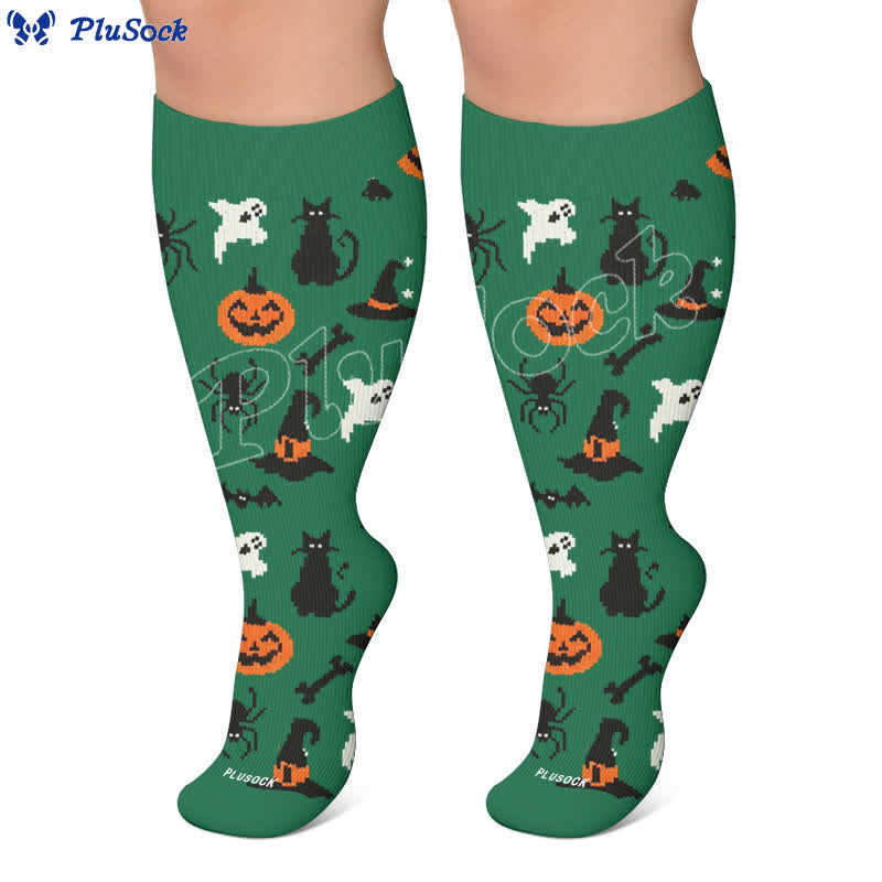 Plusock Plus Size Black Cat Bat Compression Socks - image 5