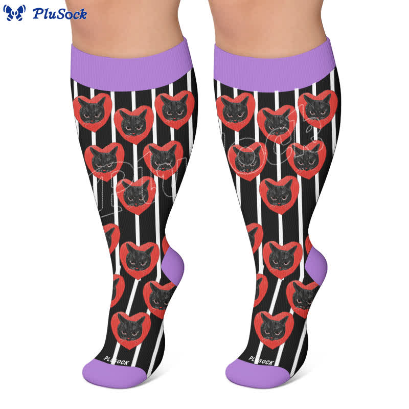 Plusock Plus Size Cat Heart Stripe Compression Socks - image 4