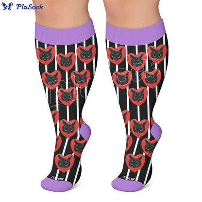Plusock Plus Size Cat Heart Stripe Compression Socks - image 4