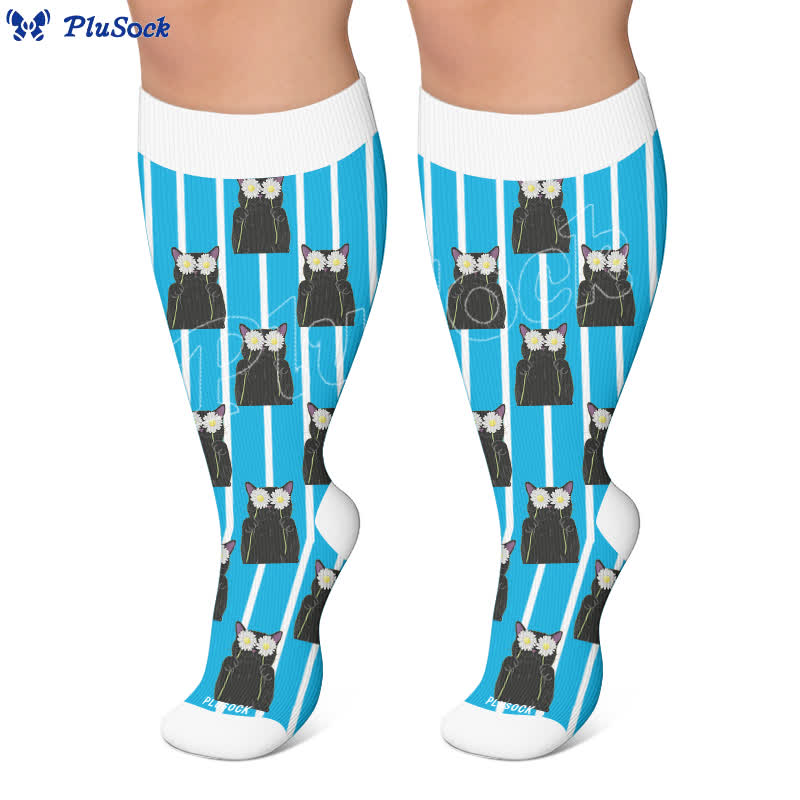 Plusock Plus Size Cat Heart Stripe Compression Socks - image 5