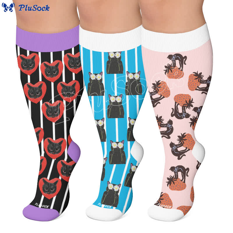 Plusock Plus Size Cat Heart Stripe Compression Socks - image 0