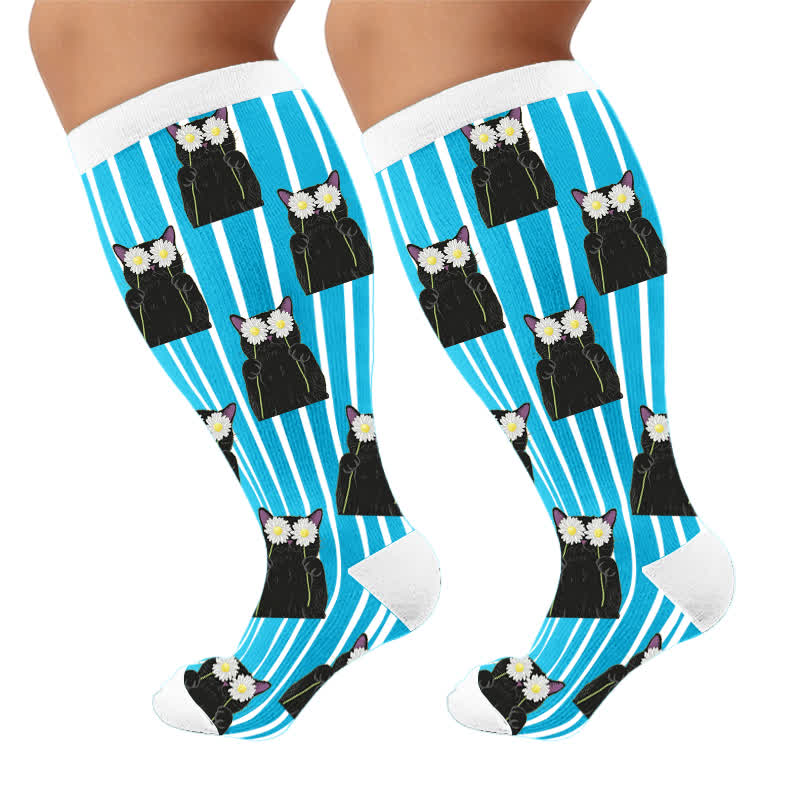 Plusock Plus Size Cat Heart Stripe Compression Socks - image 9