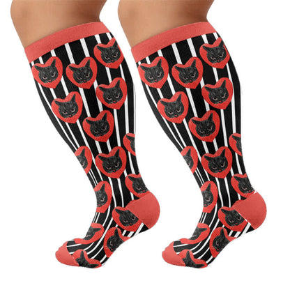 Plusock Plus Size Cat Heart Stripe Compression Socks - image 8