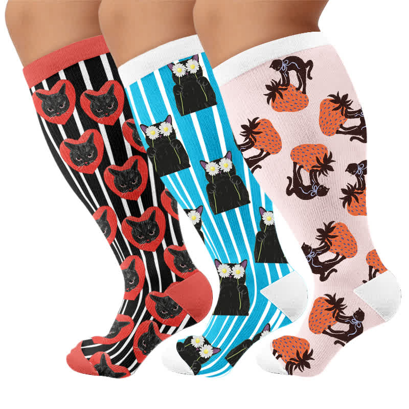 Plusock Plus Size Cat Heart Stripe Compression Socks - image 7