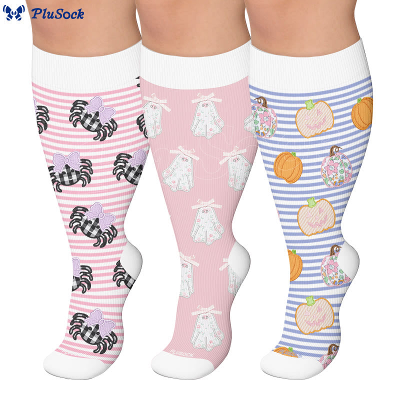 Plusock Plus Size Stripe Spider Ghost Compression Socks - image 0