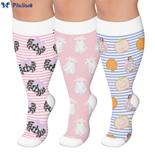 Plusock Plus Size Stripe Spider Ghost Compression Socks - image 0
