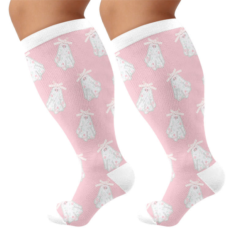 Plusock Plus Size Stripe Spider Ghost Compression Socks - Pink - 4XL - image 5