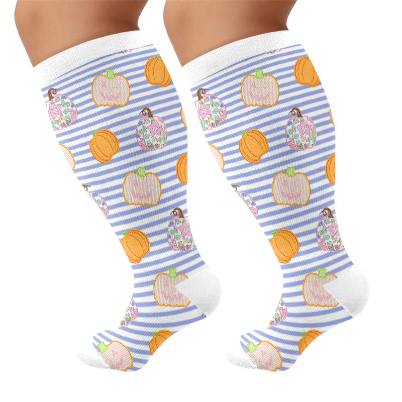 Plusock Plus Size Stripe Spider Ghost Compression Socks - Blue - 4XL - image 9