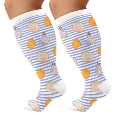 Plusock Plus Size Stripe Spider Ghost Compression Socks - Blue - 4XL - image 9