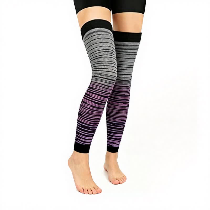 Plusock Gradient Stripe Thigh High Compression Sleeves(3 Pairs) - Purple - L/XL - image 1