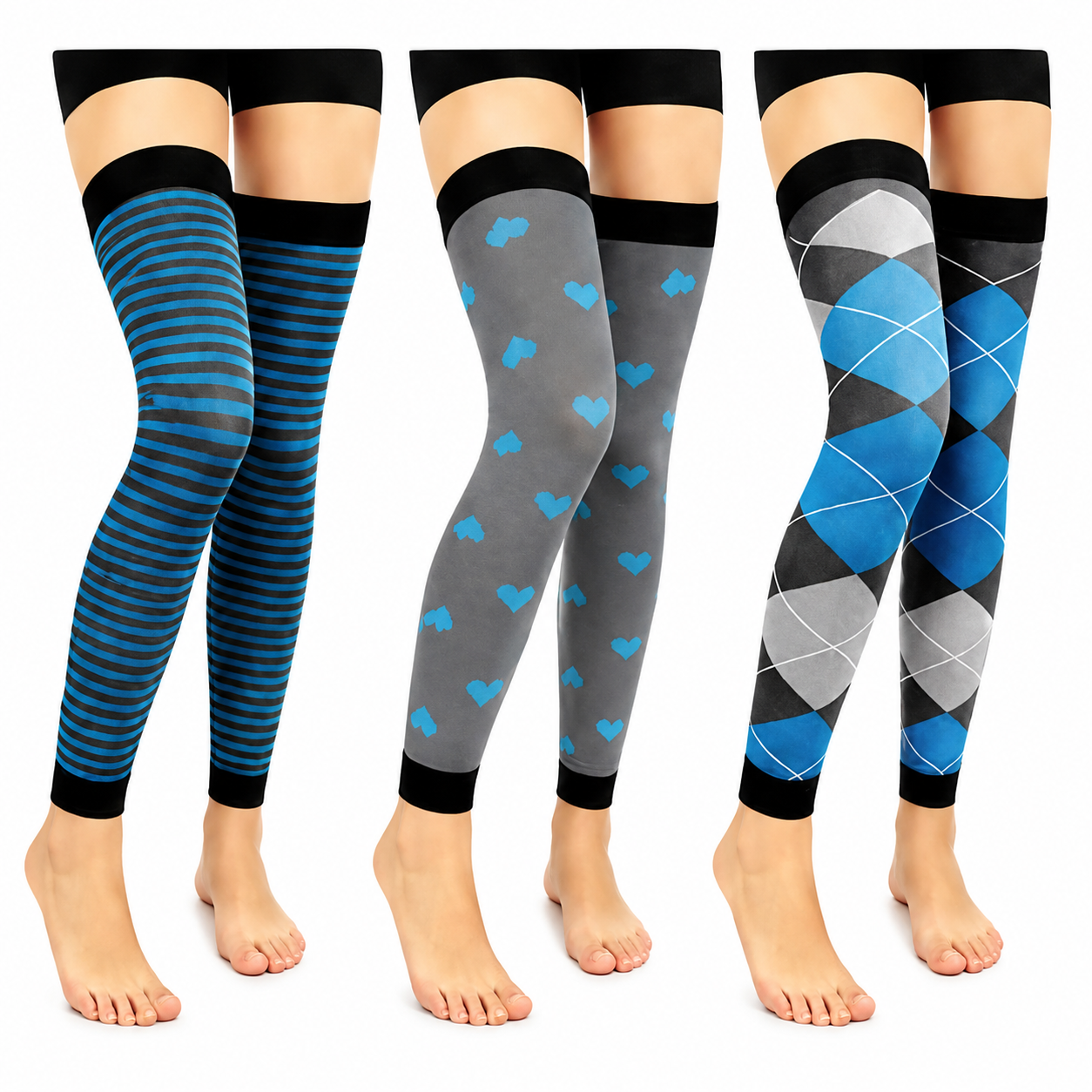 Plusock Gray Blue Colorblock Thigh High Compression Sleeves(3 Pairs) - Multicolor - L/XL - image 0