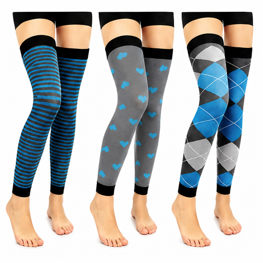 Plusock Gray Blue Colorblock Thigh High Compression Sleeves(3 Pairs) - Multicolor - L/XL - image 0