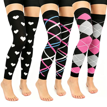 Plusock Black Pink Colorblock Thigh High Compression Sleeves(3 Pairs) - Multicolor - L/XL - image 0
