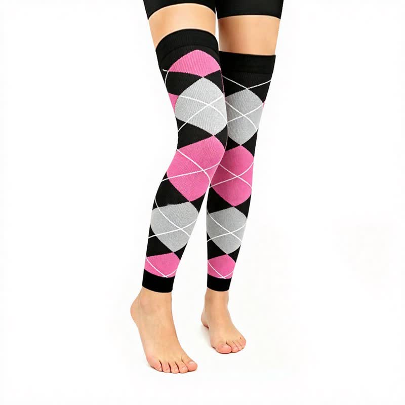 Plusock Black Pink Colorblock Thigh High Compression Sleeves(3 Pairs) - Rhombus - L/XL - image 3