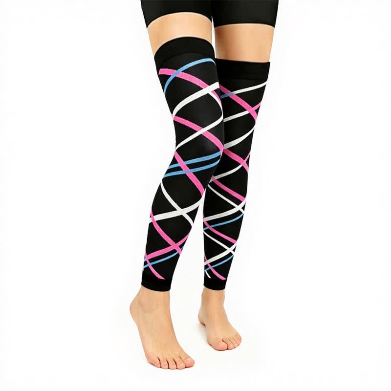 Plusock Black Pink Colorblock Thigh High Compression Sleeves(3 Pairs) - Stripe - L/XL - image 1