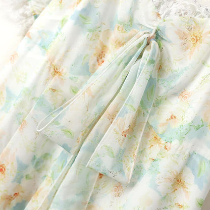 Plusock Plus Size Square Neck Lace Trim Floral Print Puff Sleeve Summer Maxi Dress - image 5