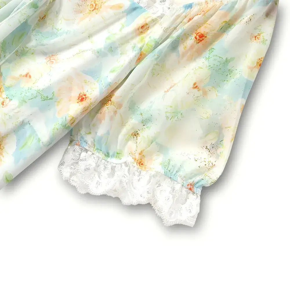 Plusock Plus Size Square Neck Lace Trim Floral Print Puff Sleeve Summer Maxi Dress - image 3