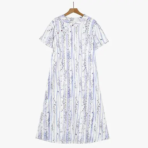 Plusock Plus Size Loose Floral Stripe Mandarin collar Summer Maxi Dress - Blue - 6XL - image 0