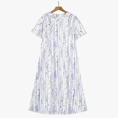Plusock Plus Size Loose Floral Stripe Mandarin collar Summer Maxi Dress - Blue - 6XL - image 0
