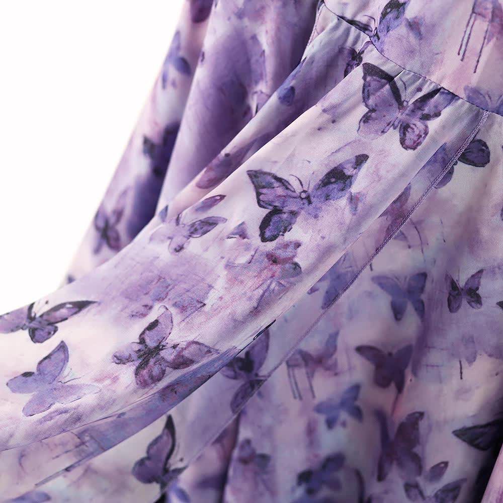 Plusock Plus Size Lavender Butterfly Print Black Lace Trim Asymmetrical Midi Slip Dress - image 4