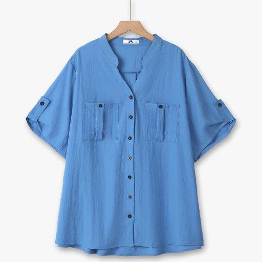 Plusock Plus Size Bamboo Button Front Blouse - Blue - 6XL - image 0