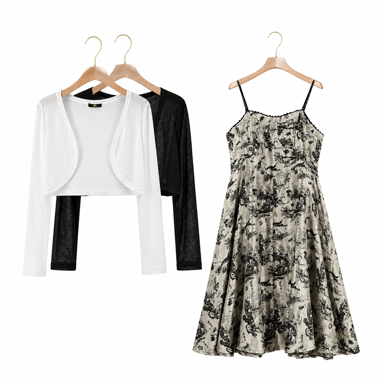 Plusock Plus Size Romantic Sheer Cardigan Flowy A-Line Midi Slip Dress Set - image 0