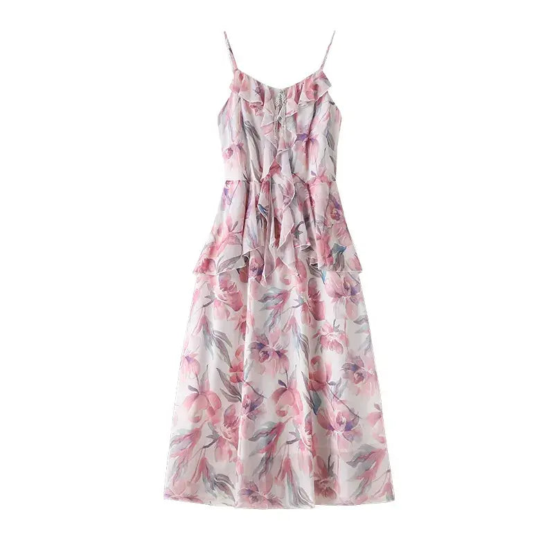 Plusock Plus Size Sheer Cardigan Lightweight Floral Ruffle V-Neck Summer Dress Set - Midi Slip Dress - 6XL - image 12
