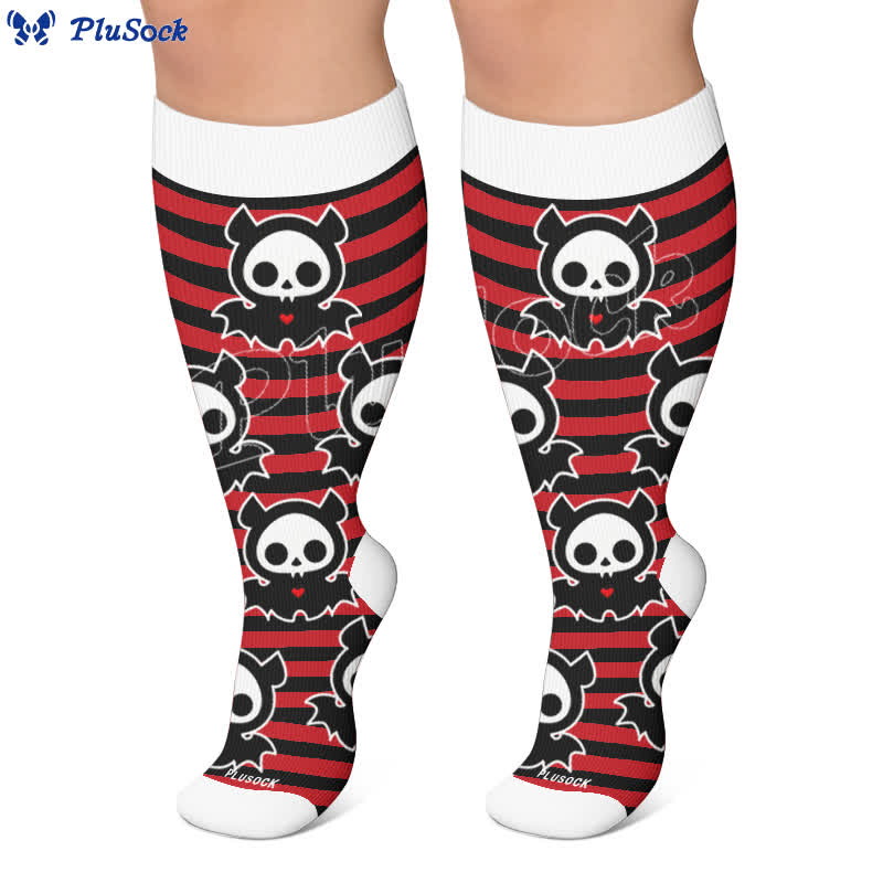 Plusock Plus Size Red Stripe Bat Skull Compression Socks - image 4