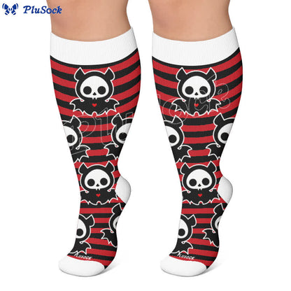 Plusock Plus Size Red Stripe Bat Skull Compression Socks - image 4