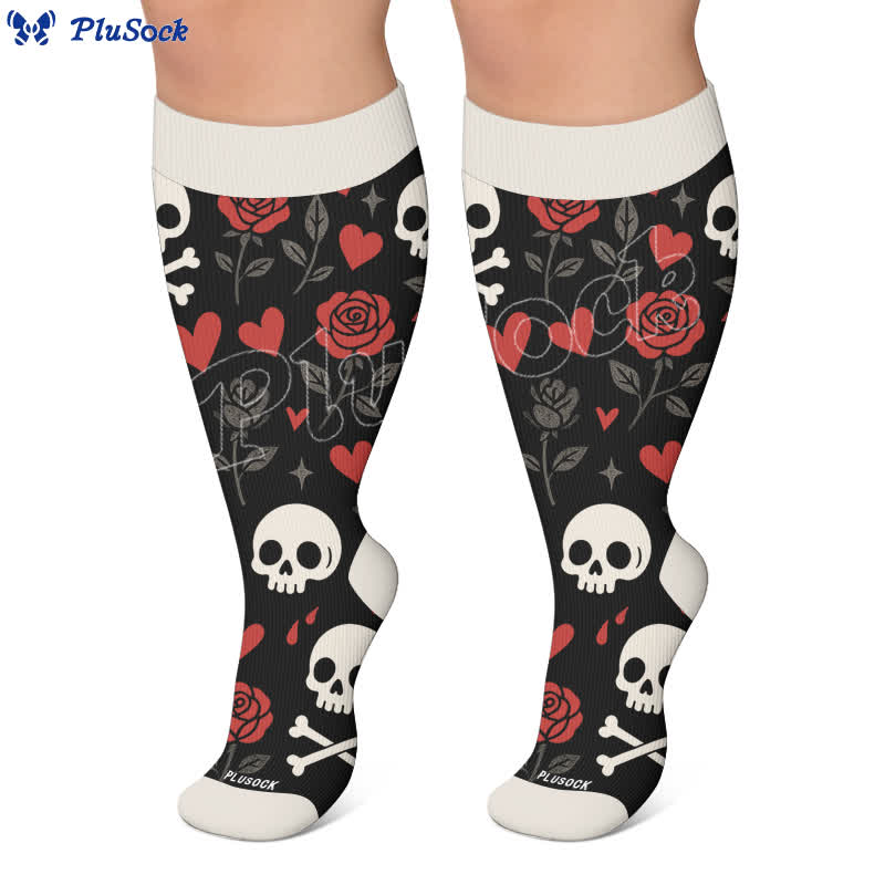 Plusock Plus Size Red Stripe Bat Skull Compression Socks - image 5