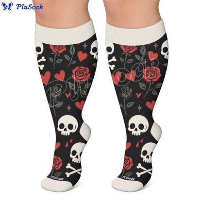 Plusock Plus Size Red Stripe Bat Skull Compression Socks - image 5